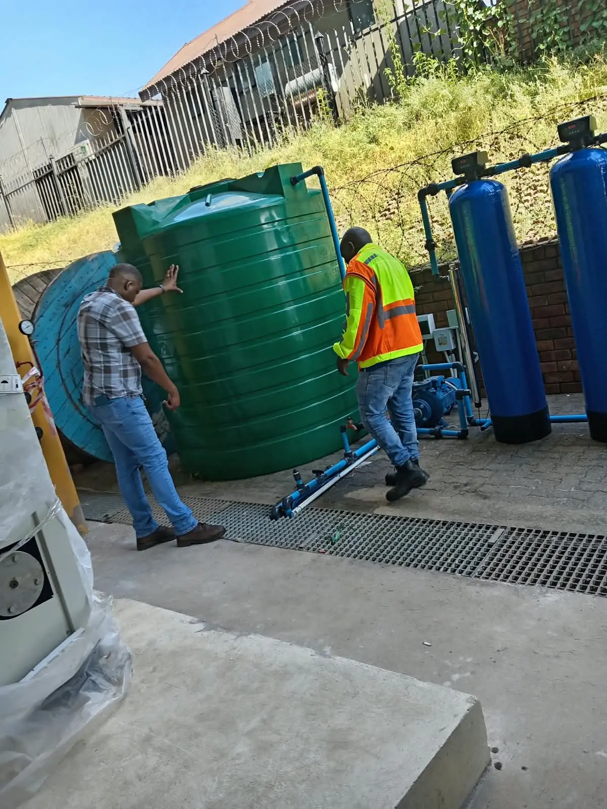 Borehole pump controls and water treatment installation